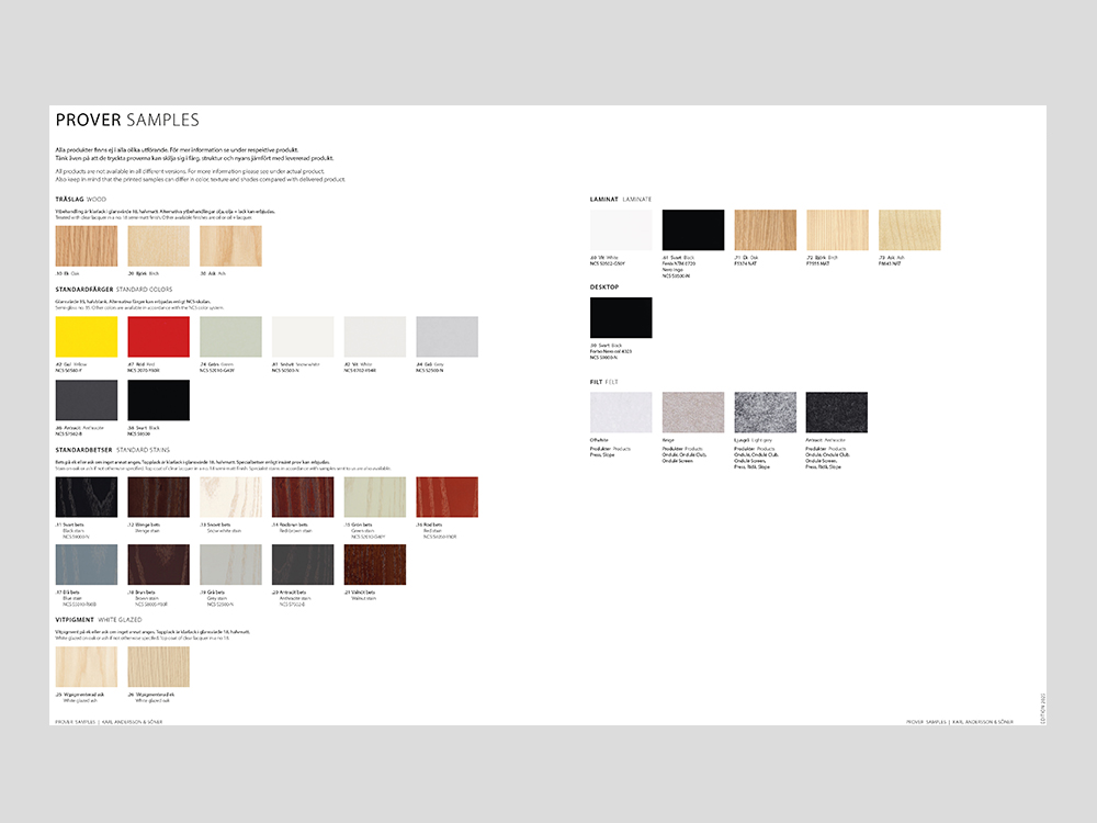 Wood, color, stain, laminate samples, Karl Andersson Söner