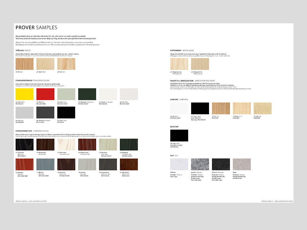 Wood, color, stain, laminate samples, Karl Andersson Söner