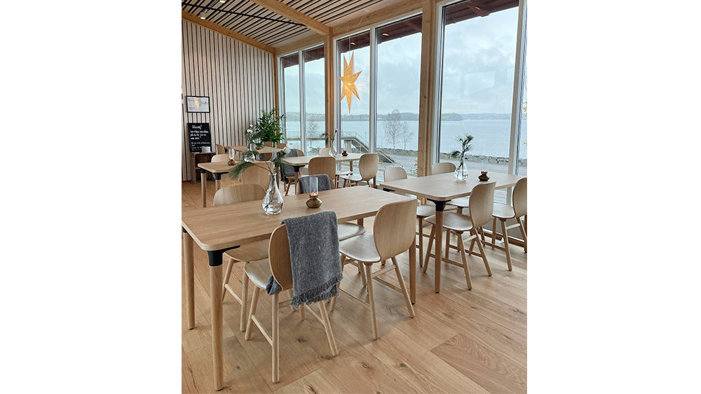 Kroatorpet cafe Tailor table Shell chair Level shelf Karl Andersson Söner