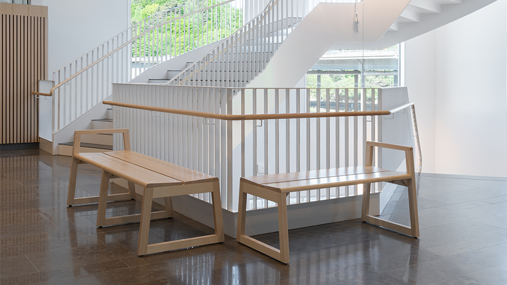 Borås Tingsrätt sofa Facile bench Meander stool Milo sofa table Terrane Karl Andersson Söner