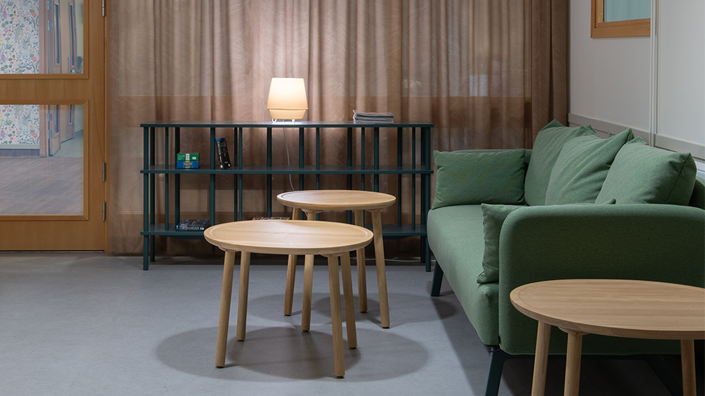 Johannelund care and nursing home room divider Level storage Cavetto sofa table Puddle sofa Meander Karl Andersson Söner