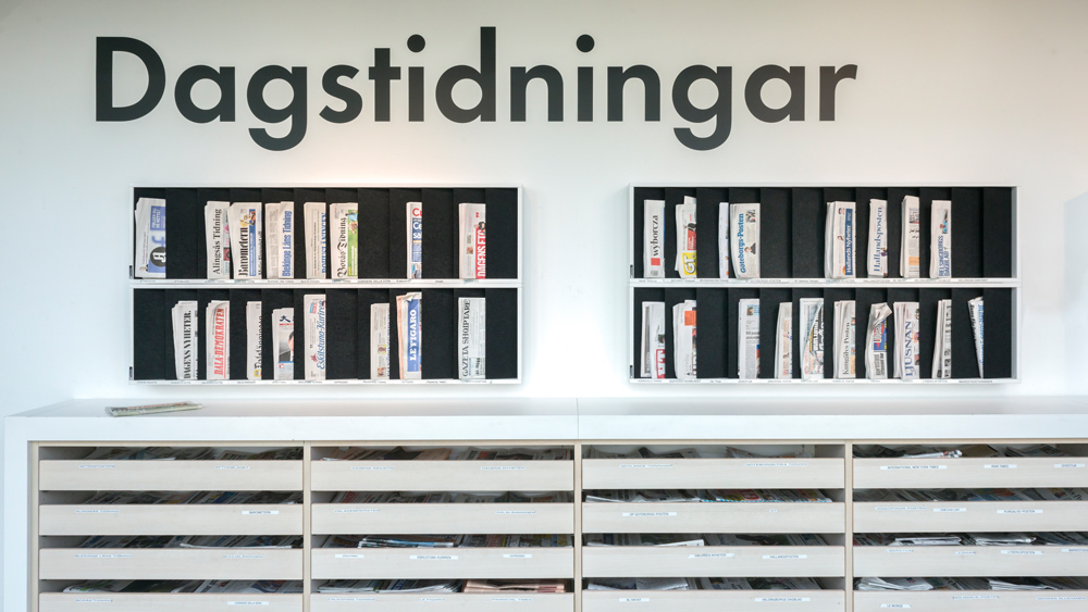 Ridå, Magazine display, Buff table, Göteborgs Stadsbibliotek, Karl Andersson & Söner